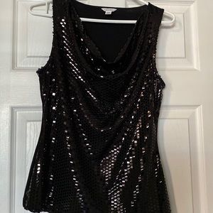 Shiny cowl neck sleeveless top